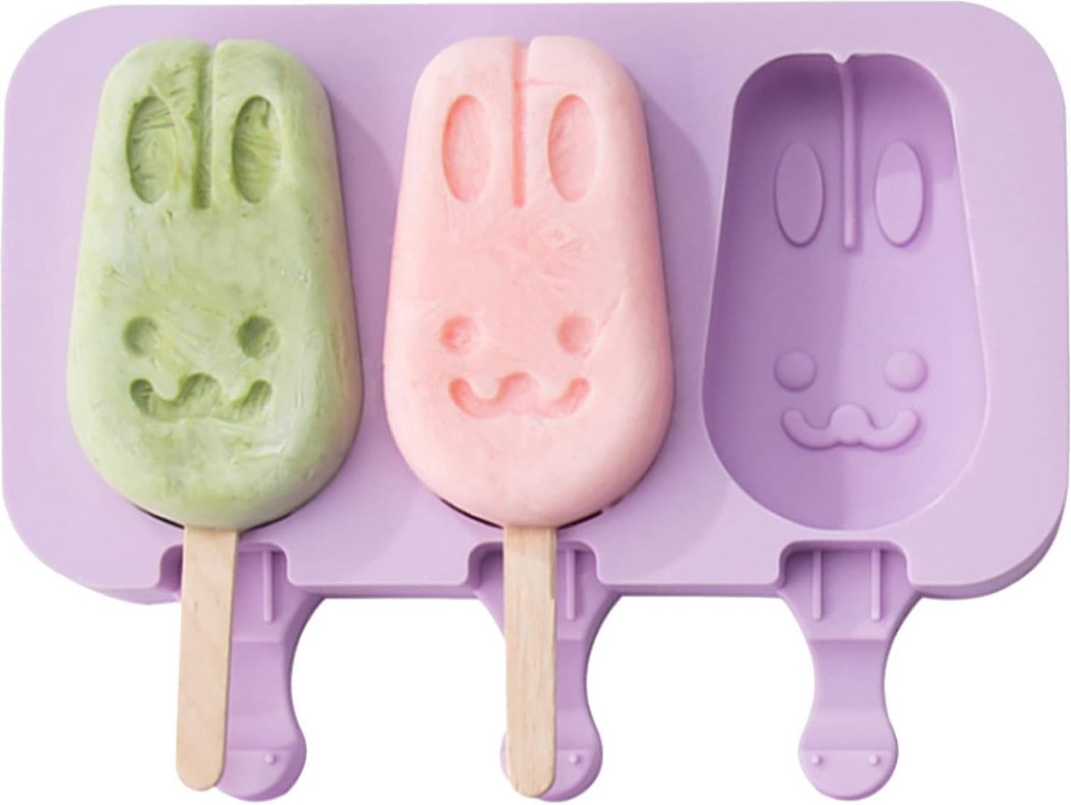 IBBO® - IJsvormpje met 50 ijsstokjes - Ijsjes Vormen - Siliconen - BPA Vrij - IJsjes vormen - IJslolly vormen - 3 stuks - Pastel paars - Fruitijs - Yoghurt ijs - ijslolly - Ijsjes - Paars