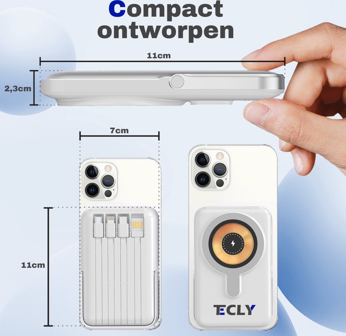 Afbeelding 2 van Powerbank MagSafe 10.000 mAh - 2024 Generatie Powerbank - 20W Draadloos Snelladen - 4-in-1 Oplaadopties (USB-C, Lightning, Micro-USB) - Compatibel met iPhone 12/13/14/15 & Samsung