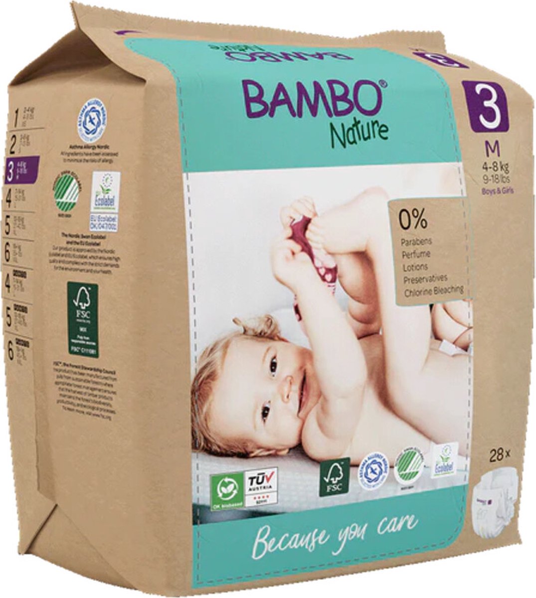 Bambo Nature Luiers Maat 3 (4-8 kg) - 2 x 28 stuks - Voordeelverpakking