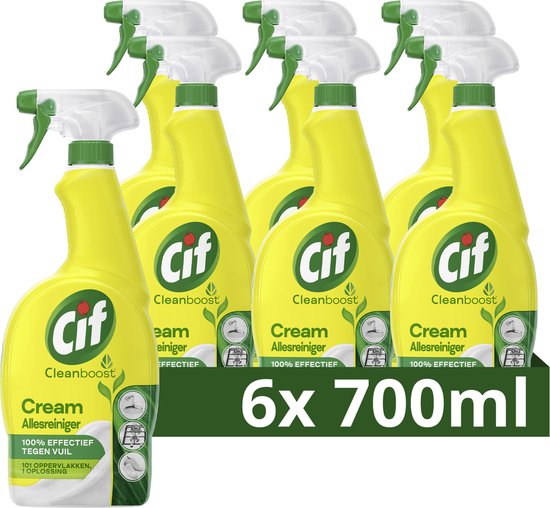 Cif CleanBoost Allesreiniger Spray - Cream - 1 schoonmaakspray voor 101 oppervlakken - 6 x 700 ml