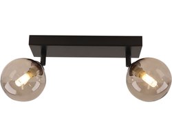 Olucia - AMER - Badkamer Plafondlamp - Amber / Zwart - Geschikt voor Badkamer - Vorm: Rechthoek