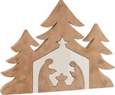 J-Line kerstdecoratie kerststal Puzzle - hout - wit/naturel