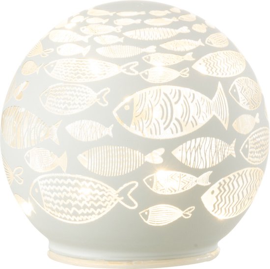 J-Line Boule Deco Poissons Led Verre Blanc Small