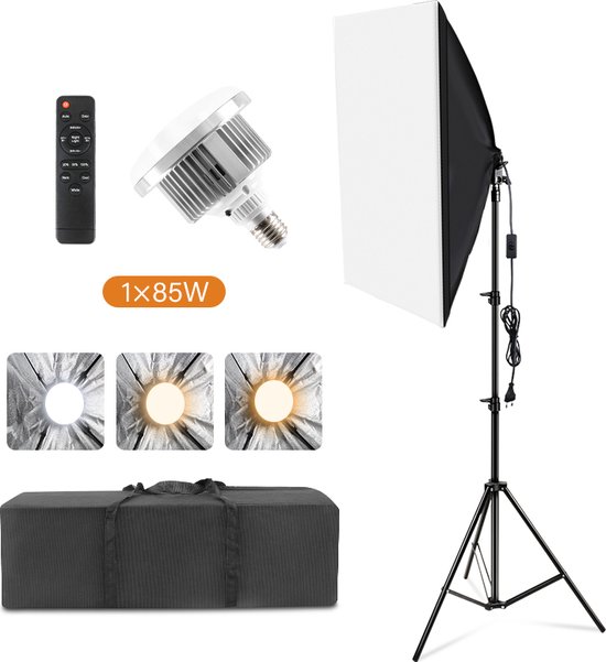 Donley - Studio verlichting - Studio lampenset - Studio verlichtingsset - Foto Tweekleurig - Dimbare LED Softbox Verlichting - 20 x 27 Inch - 85 W - LED Lichtkop met 2 Kleurtemperaturen en Lichtstatief - Geschikt voor Foto - Studio Portret