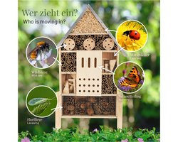 Wildlife Home - Insectenhotel XXL met metalen dak - Schuil en nestplaats voor wilde bijen, lieveheersbeestjes, vlinders, gaasvliegen en andere nuttige insecten - 38 x 11 x 56,5cm (L x B x H)