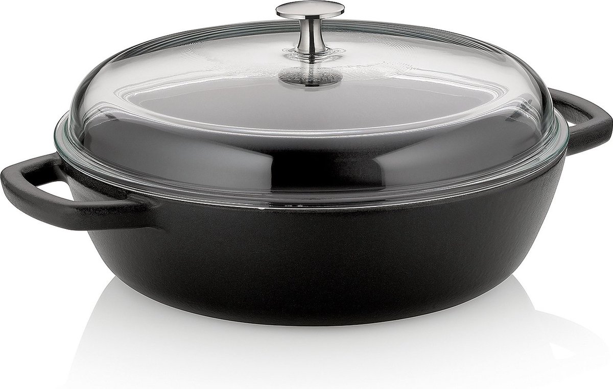 Stoofpan met Deksel, Ø 28, 3.8 L, Gietijzer, Zwart - Kela | Calido