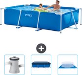 Piscine à cadre rectangulaire Intex - 260 x 160 x 65 cm - Blauw - Pompe de filtration de piscine incluse - Couverture - Tapis de sol