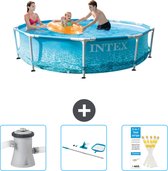 Intex Rond Frame Zwembad - 305 x 76 cm - Waterprint - Inclusief Zwembadfilterpomp - Schoonmaakset - Testrips