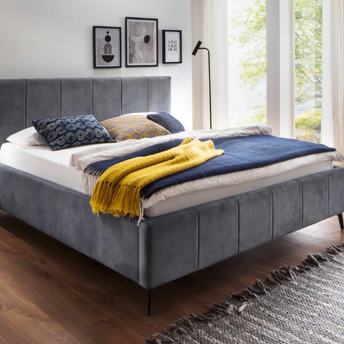 Tweepersoonsbed Lizzie 180x200cm Met Opbergruimte - Antraciet - Meise - Tweepersoons Gestoffeerd Bed - Antraciet - Polyester Tweepersoons Normaal Bed