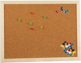 Prikbord van kurk - 40 x 30 cm - inclusief 25x gekleurde punt punaises - Kantoor/thuis - memobord