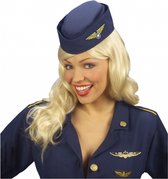 Widmann Stewardessen verkleed set - wings broche speldje - Stewardessen hoedje - blauw - dames - carnaval - luchtvaart/vliegeniers