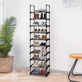 Schoenenrek 10 lagen hoog smal schoenenrek ruimtebesparende deur metalen schoenopslag verticale hoge schoenenplank voor woonkamer slaapkamer (zwart) met extra opbergruimte Shoe Rack