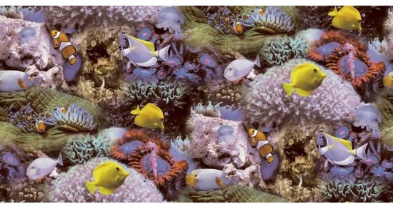 Noordwand Behang Good Vibes Coral and Tropical Fish geel en paars