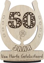 50 jaar - houten verjaardagskaart - wenskaart om iemand te feliciteren - kaart verjaardag 50 - 17.5 x 25 cm