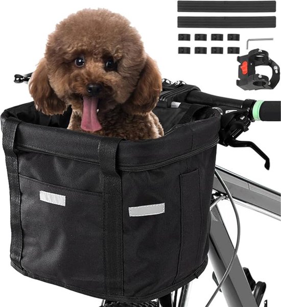 Panier de vélo pour chien - Panier de vélo pour chien avec bord réfléchissant - Panier de vélo avant pour chien étanche - Sac de vélo pour chien facile à installer - Sac de guidon - Zwart - 34 x 24 x 30 cm