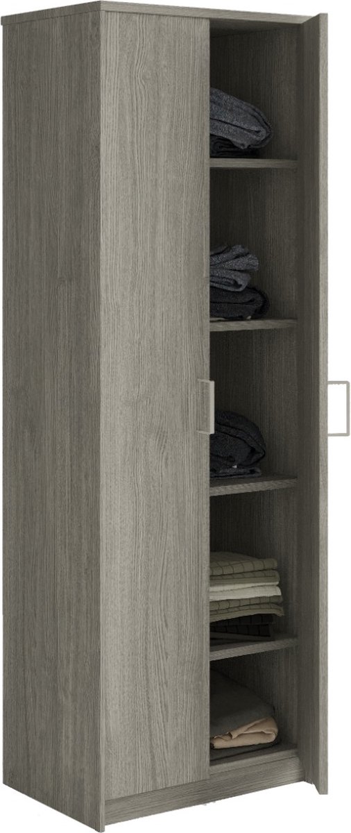 Interiax Opbergkast - Kledingkast 'Amelie' - 2 Deuren & 4 Legplanken | Grijze Eik | 180x60x40 cm