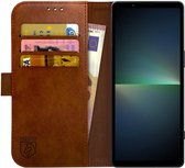 Rosso Element Book Case Wallet Hoesje Geschikt voor Sony Xperia 5 V | Portemonnee | 3 Pasjes | Magneetsluiting | Stand Functie | Bruin