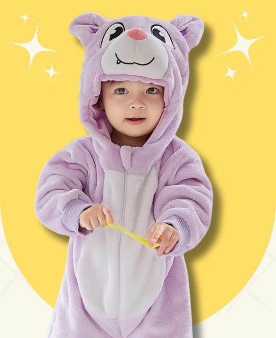 BoefieBoef Vleermuis Paars Dieren Onesie & Pyjama voor Baby en Dreumes - Kinder Verkleedkleding - Dieren Kostuum Pak - Roze