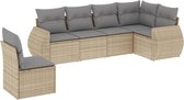 vidaXL - 6-delige - Loungeset - met - kussens - poly - rattan - beige