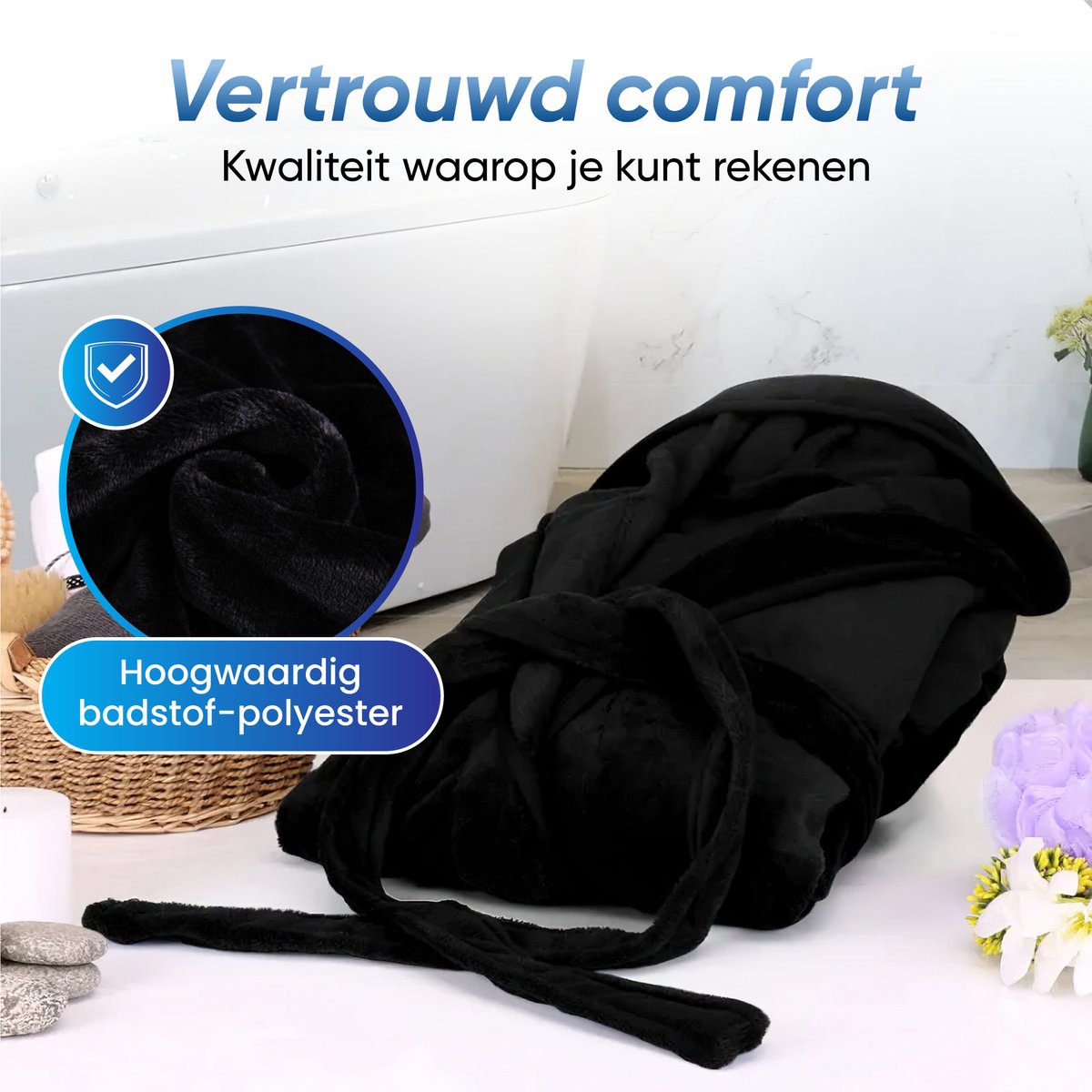 HGMD Badjas met Capuchon - Zwart - XL/XXL - Unisex - Badjas dames - Badjas heren - Wasmachine bestendig — afbeelding 3