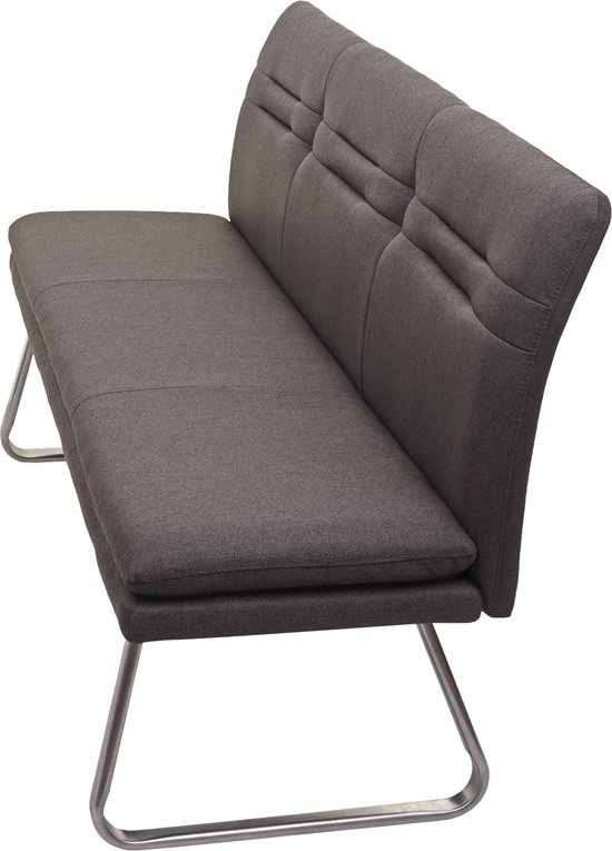 Canapé MCW-H70, canapé de salle à manger canapé rembourré, dossier tissu/textile acier inoxydable brossé ~ gris marron 160cm