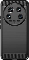 Xiaomi 14 Ultra Hoesje - MobyDefend TPU Gelcase - Geborsteld Metaal + Carbonlook - Zwart - GSM Hoesje - Telefoonhoesje Geschikt Voor Xiaomi 14 Ultra