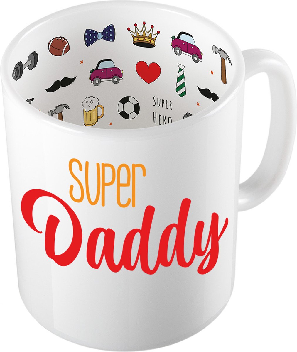 Bellatio Decorations Cadeau koffie/thee mok voor papa - rood - super papa - 300 ml - Vaderdag