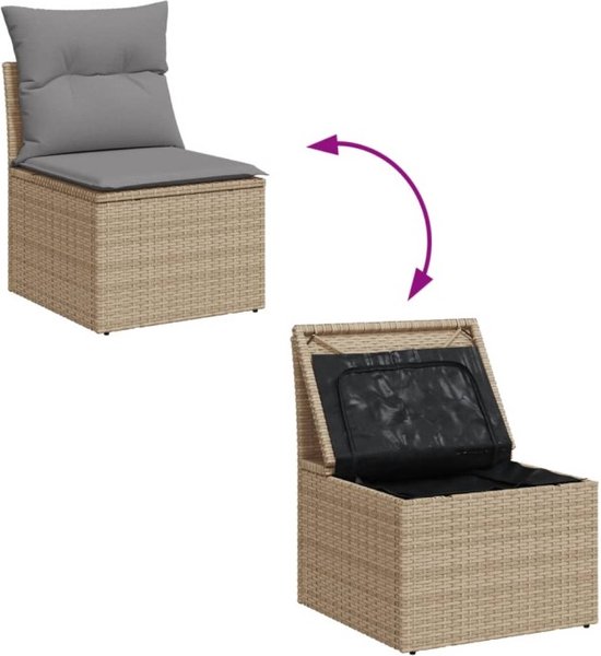 vidaXL - 11-delige - Loungeset - met - kussens - poly - rattan - gemengd - beige
