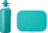 Breakset turquoise – drinkfles en broodtrommel met bento-inzet – ideaal voor school en vrije tijd – vaatwasmachinebestendig, ABS, 0 mm, 2, 400 ml + 4 boterhammen