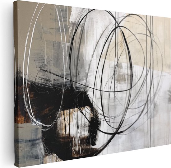 Artaza Canvas Schilderij Abstract Kunstwerk met Zwart Witte Cirkels - 80x60 - Muurdecoratie - Foto Op Canvas - Canvas Print