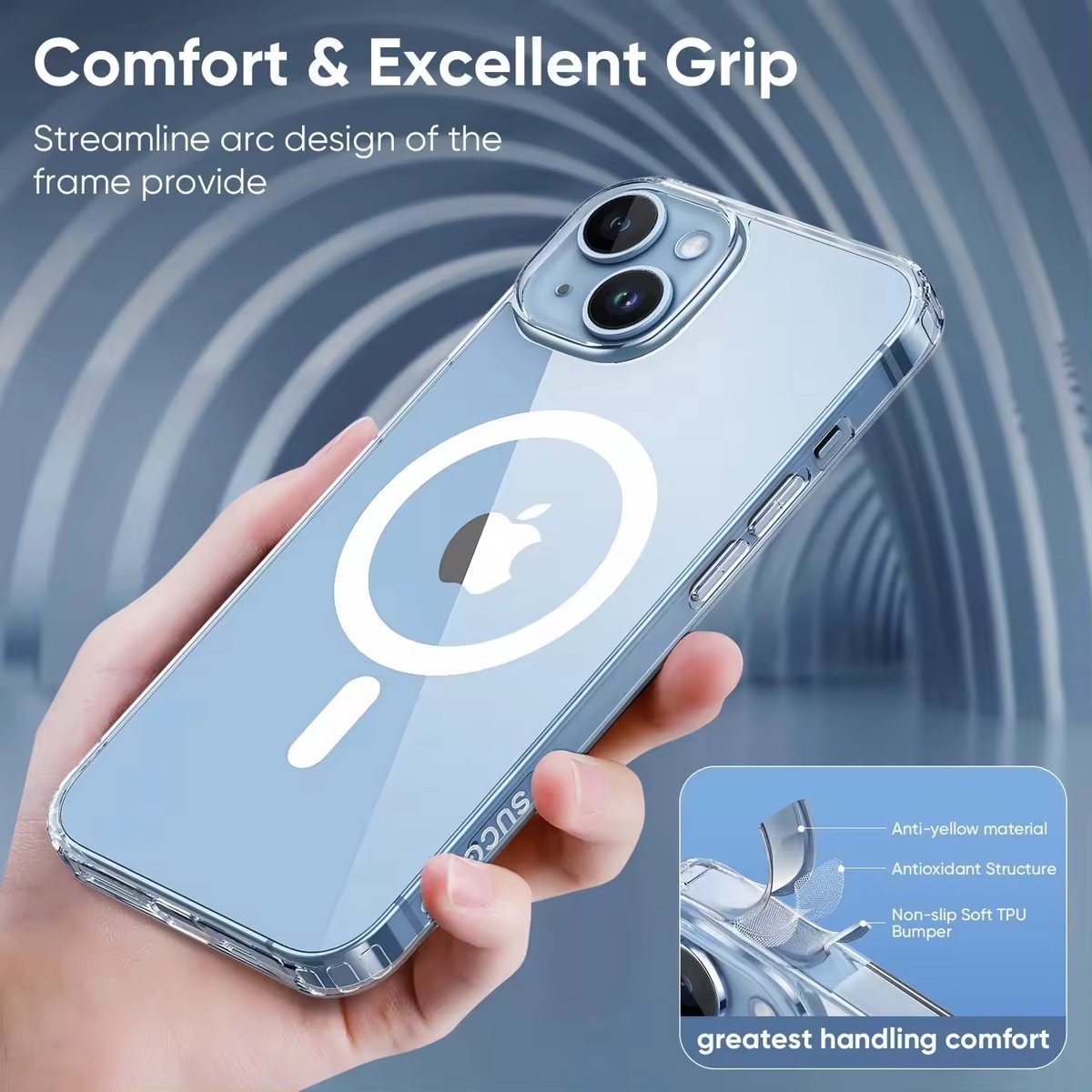 Telefoonhoesje geschikt voor iphone 15 plus - met magneet voor autohouder - transparant