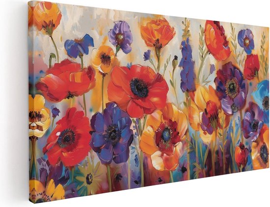 Artaza Canvas Schilderij Kleurrijke Bloemen in een Veld - Foto Op Canvas - Canvas Print