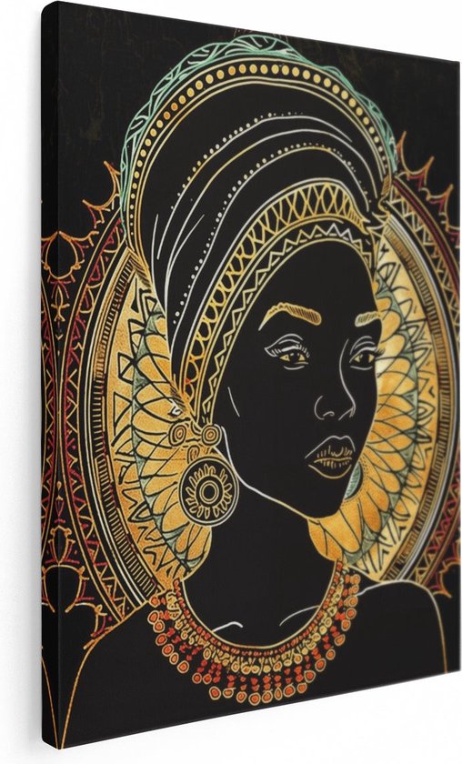 Artaza Canvas Schilderij Afrikaanse Vrouw in een Tulband - 60x80 - Muurdecoratie - Foto Op Canvas - Canvas Print