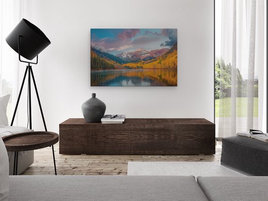 Tableau Artaza « Les Montagnes se reflètent dans un lac » – 120 x 80 cm – Groot – Photo sur toile – Impression sur toile