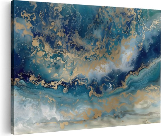 Artaza Peinture sur Toile Oeuvre Abstraite de Blauw et Or - 90x60 - Décoration murale - Photo sur Toile - Impression sur Toile
