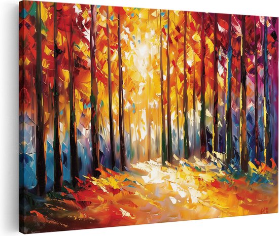 Artaza Canvas Schilderij Kunstwerk van een Bos met Felle Kleuren - 90x60 - Wanddecoratie - Foto Op Canvas - Canvas Print