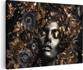 Artaza Canvas Schilderij Vrouw met Bloemen op haar Hoofd - 30x20 - Klein - Foto Op Canvas - Canvas Print