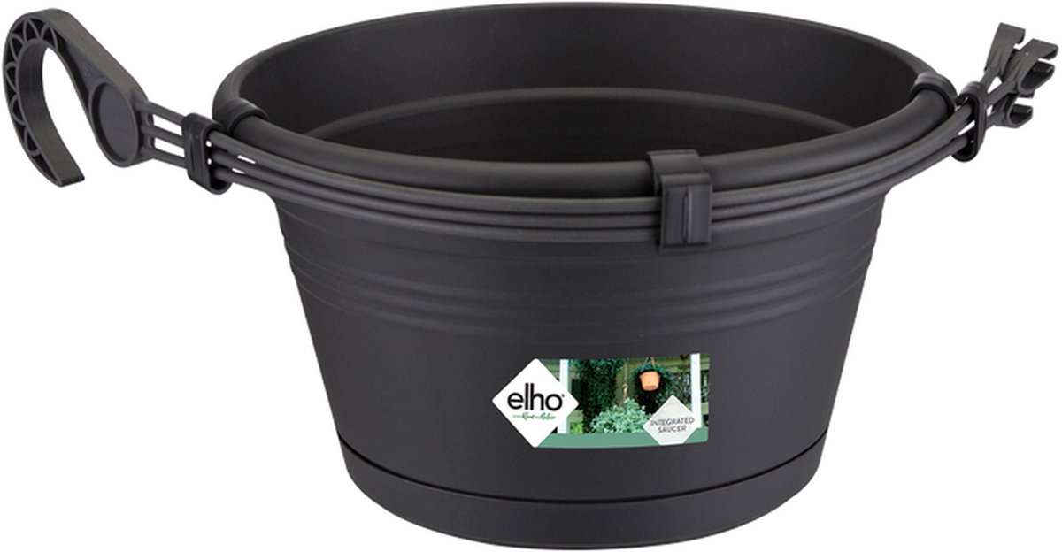 Elho Green Basics Hangschaal 28 - Bloempot voor Balkon Buiten - Ø 37.0 x H 16.5 cm - Living black
