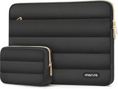 Laptophoes 13.3 inch - Zwart - 2-delige laptoptas met kleine opbergtas - 35 x 25 cm - Laptop sleeve - Laptopcover - Kleine tas voor accessoires - Gouden hardware - 13 inch - 2 stuks