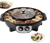 Retail Trends Casserole Vevor - Grill et fondue 2 en 1 - Pan électrique - Multipan électrique - BBQ - Hotpot - revêtement antiadhésif - Zwart