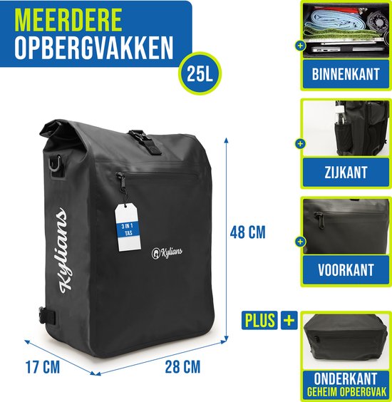 Fietstas - Rugzak/Schoudertas/Fietstas - 28 Ltr - Waterdicht - Zwart - Enkele Fietstas Voor Alle Fietsen - Fietstassen Voor Electrische Fietsen - Extra Rugkussens - Kylians van Fietstas — afbeelding 2