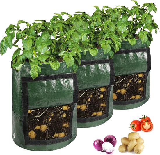 Foto: Aardappelplantzak aardappelzak plantzak 3 stuks voor aardappelen tomaten wortelen uien 50 l voor bloemen groenten planten 34 x 35 cm