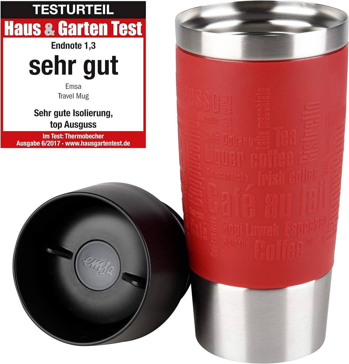 Travel Mug Standard Design Thermobeker 360 ml Rood met Nieuwste Technologie Emsa 513357 travel mug