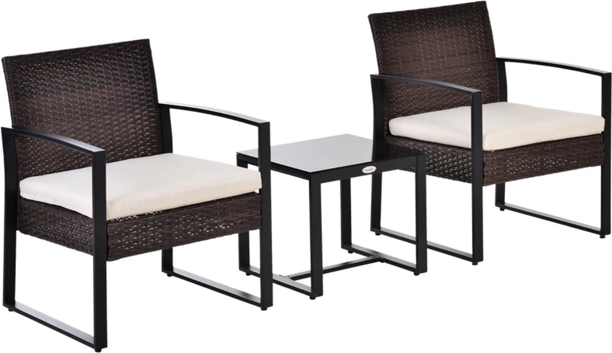 Balkonset 2 personen - Tuinset - Bistroset - Bruin - 3 delig - Tuintafel en 2 stoelen - 2 personen - Gecoat staal - Onderhoudsvrij staal