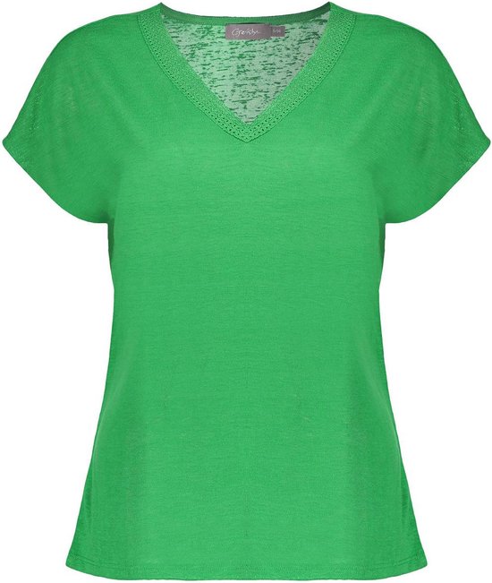 Geisha T-shirt T Shirt Met Linnenlook 42400 24 Green Dames Maat - L/40