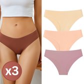 RENALUX - Naadloos Ondergoed Dames - Naadloos Ondergoed Vrouwen - Ondergoed Dames - Seamless Ondergoed Dames - Slips - Set 3 Stuks - Beige, Lichtroze, Taupe - Maat L