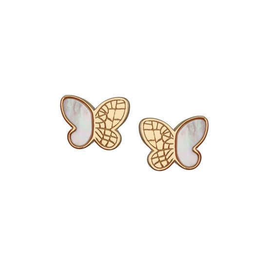 Goud Oorbellen Vlinder Dames - Goud Oorbellen Dames Vlinder met Parelmoer - Parelmoer oorbellen - Amona Jewelry