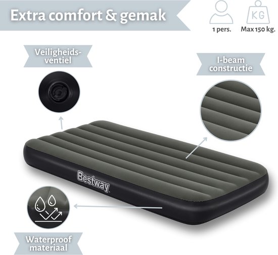 Bestway luchtbed - 1-Persoons - 99 x 188 x 28 cm - Blauw - Inclusief pomp - Pomp en Reparatieset van Bestway — afbeelding 5