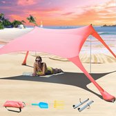 Strandtent, zonnescherm, UPF 50+, UV-bescherming, buitenluifel, zonnescherm met 2 stokken voor kamperen, strand, achtertuin en picknick, met zandbestendige stranddeken, rood, 200*210*200cm