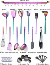 Regenboog kookgerei Set, roestvrij staal 37-stukken keukengerei set met titanium regenboog plating, keuken gadgets kookgerei set, keuken gereedschap set met keukenhouder non-stick en hittebestendig.Vaatwasser veilig, gemakkelijk schoon te mak